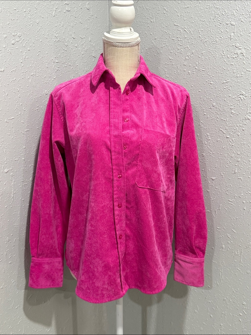 Zara Fuschia Fine-Waled Corduroy Oversized Shirt Size XS